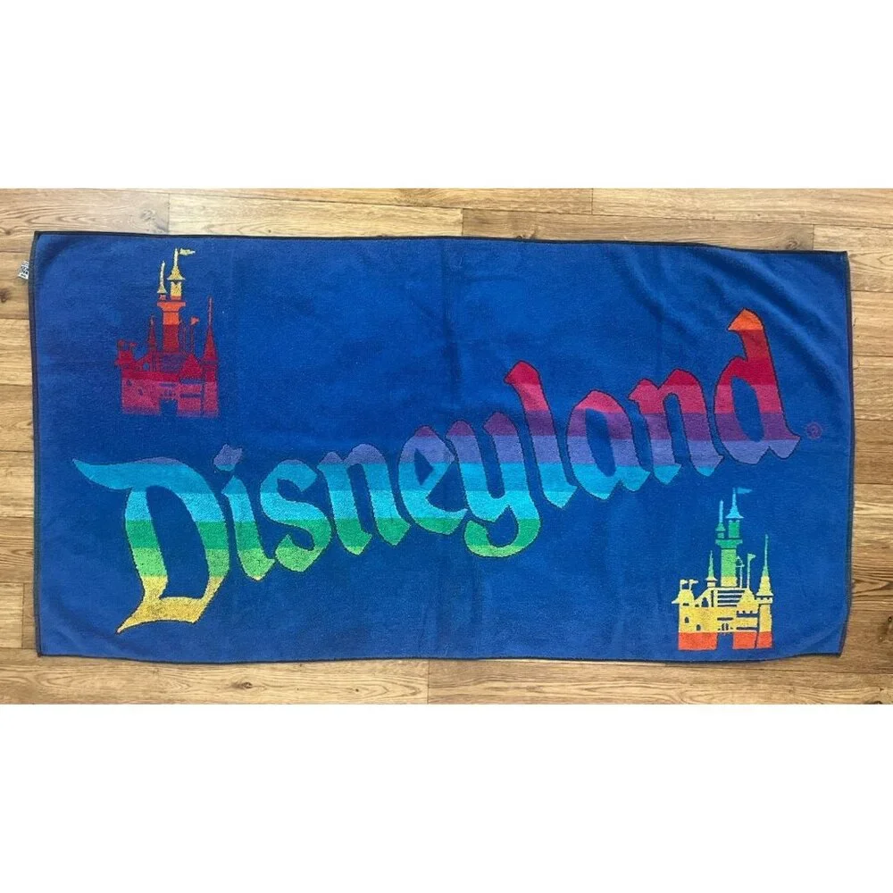Vintage Walt Disney Productions Disneyland Beach Towel Cotton Rainbow 26x51